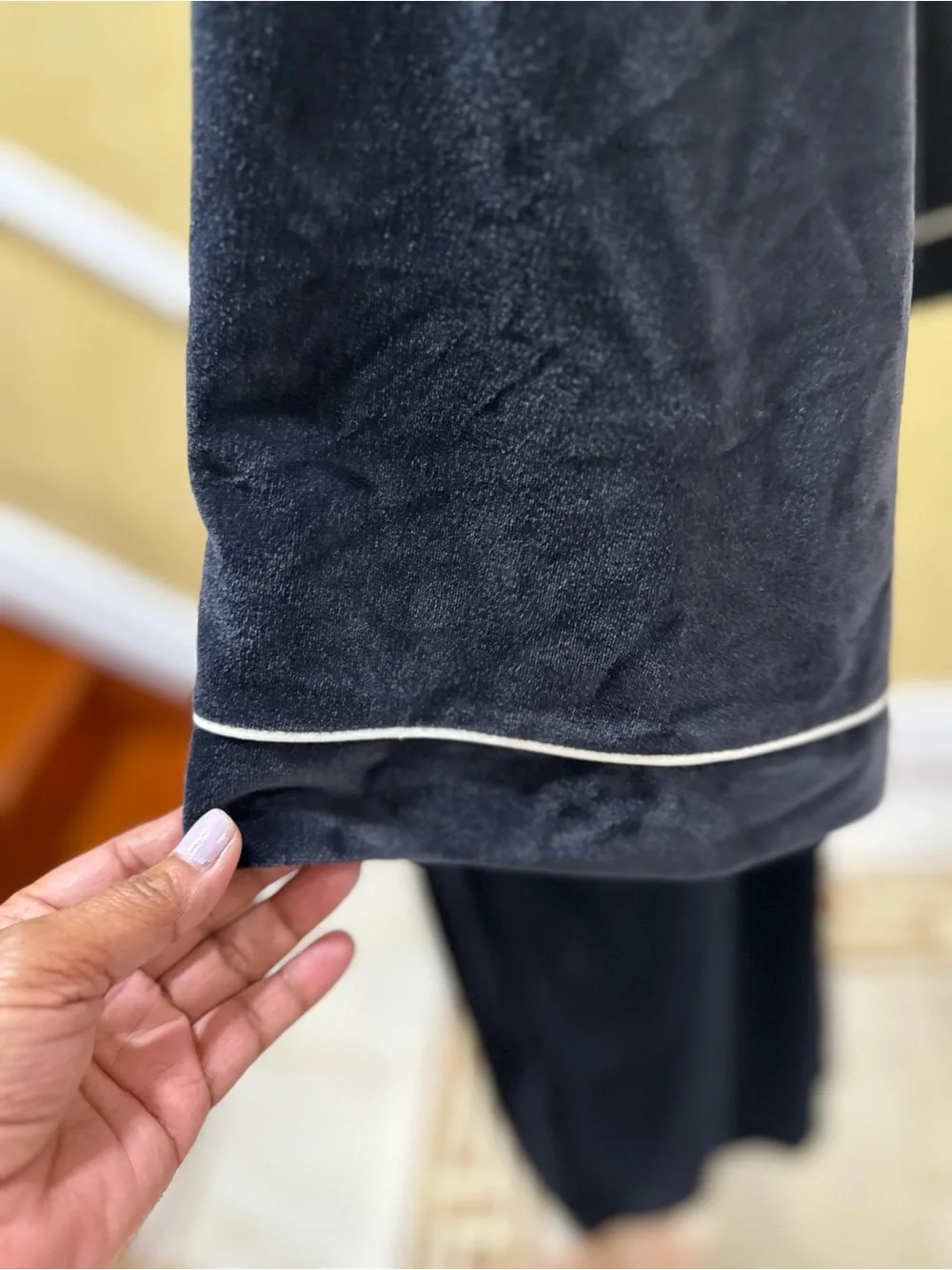 Dior Black Velvet Robe with White Piping